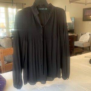 Ralph Lauren black Petite M chiffon pleated blouse. Beautifully draped. Mint.